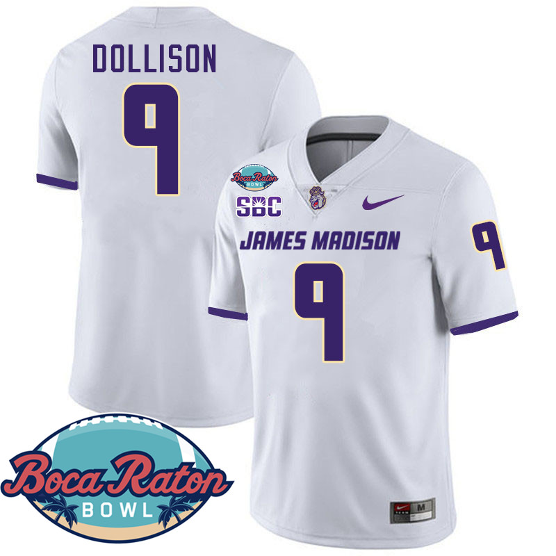 #9 Omarion Dollison James Madison Dukes 2024 Boca Raton Bowl Jersey-White